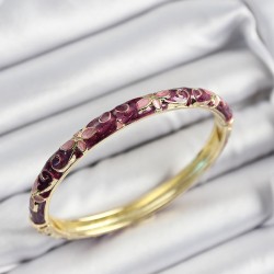 Mineli Pirinç Pembe Ve Fuşya Çiçek Motifli Gold Renk Kadın Kelepçe