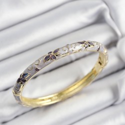 Mineli Pirinç Gri Çiçek Motifli Gold Renk Kadın Kelepçe
