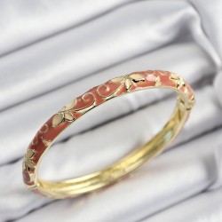 Mineli Pirinç Krem Çiçek Motifli Gold Renk Kadın Kelepçe