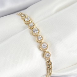Xuping Pirinç Sıralı Daire Baget Model Gold Renk Kadın Bileklik