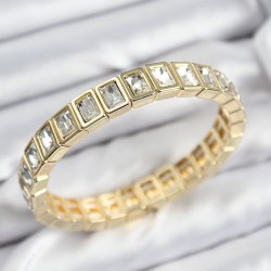 Pirinç Zirkon Taşlı Dikdörtgen Model Gold Renk Lastikli Kadın Bileklik