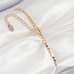 Pirinç Zirkon Taşlı Damla Model Ezme Zincir Gold Renk Kadın Bileklik