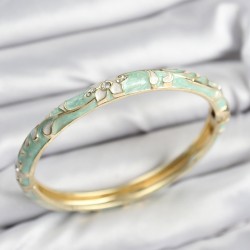 Mineli Pirinç Zirkon Taşlı Su Yeşili Çiçek Motifli Gold Kadın Kelepçe