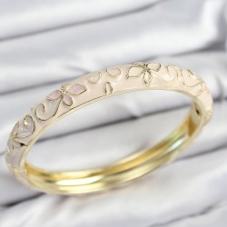 Mineli Pirinç Krem Çiçek Motifli Gold Kadın Kelepçe