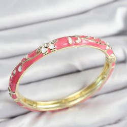 Mineli Pirinç Zirkon Taşlı Pembe Çiçek Motifli Gold Kadın Kelepçe