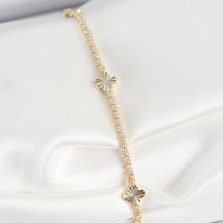 Pirinç Zirkon Taşlı Yonca Model Gold Renk Kadın Bilekilk