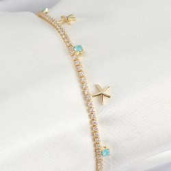 Pirinç Zirkon Taşlı Deniz Yıldızı Model Gold Renk Kadın Bilekilk