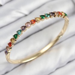Pirinç Renkli Zirkon Taşlı Kalp Model Gold Renk Kadın Kelepçe