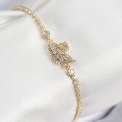 Pirinç Zirkon Taşlı Kuğu Model Gold Renk Kadın Bileklik