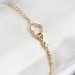 Pirinç Zirkon Taşlı Sonsuzluk Kalp Model Gold Renk Kadın Bileklik