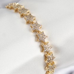 VIP Seri Pirinç Zirkon Taşlı Sıralı Yıldız Model Gold Renk Kadın Bileklik