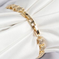 VIP Seri Pirinç Zirkon Taşlı Sıralı Yıldız Model Gold Renk Kadın Bileklik