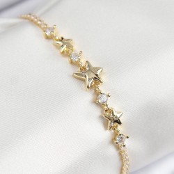 Pirinç Zirkon Taşlı Yıldız Model Gold Renk Kadın Bileklik