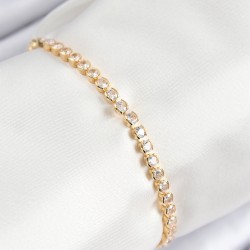 Pirinç Zirkon Taşlı Sıralı Model Gold Renk Asansörlü Kadın Bileklik
