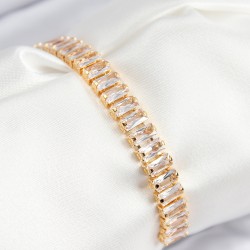 Pirinç Zirkon Taşlı Su Yolu Model Gold Renk Asansörlü Kadın Bileklik