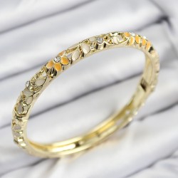 Mineli Pirinç Zirkon Taşlı Sarı Krem Çiçek Motifli Gold Kadın Kelepçe