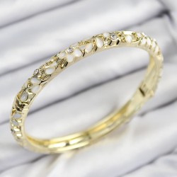 Mineli Pirinç Zirkon Taşlı Beyaz Çiçek Motifli Gold Kadın Kelepçe