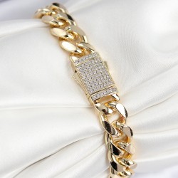 VIP Pirinç Zirkon Taşlı Cuba Model Gold Renk Kadın Bileklik