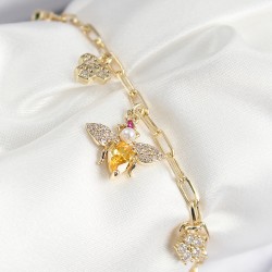 Pirinç Zirkon Taşlı Arı Model Gold Renk Kadın Bileklik
