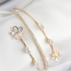 Pirinç Zirkon Taşlı Çiçek Model Gold Renk Kadın Bileklik