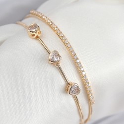 Pirinç Zirkon Taşlı Kalp Model Gold Renk Kadın Bileklik
