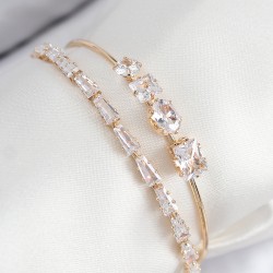 Pirinç Zirkon Taşlı Su Yolu Model Gold Renk Kadın Bileklik