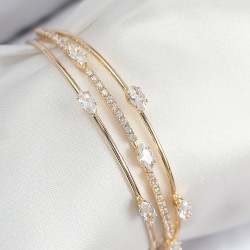 Pirinç Zirkon Taşlı Su Yolu Model Gold Renk Kadın Bileklik