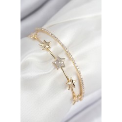 Pirinç Zirkon Taşlı Yıldız Model Gold Renk Kadın Bileklik