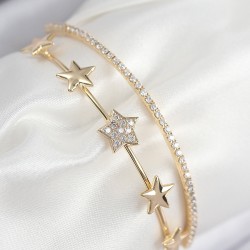Pirinç Zirkon Taşlı Yıldız Model Gold Renk Kadın Bileklik