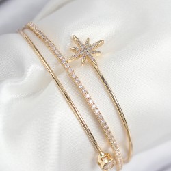 Pirinç Zirkon Taşlı Kutup Yıldızı Model Gold Renk Kadın Bileklik