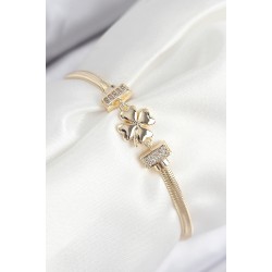 Pirinç Zirkon Taşlı Yonca Model Gold Renk Kadın Bileklik