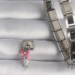 316L Çelik Gümüş Renk Pembe Şapkalı Tavşan Model Nomination Charm