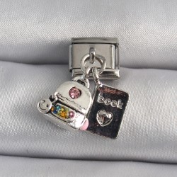 316L Çelik Gümüş Renk Zirkon Taş Detaylı Sırt Çantası Kitap Model Nomination Charm