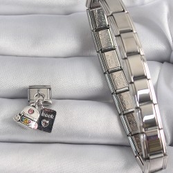 316L Çelik Gümüş Renk Zirkon Taş Detaylı Sırt Çantası Kitap Model Nomination Charm