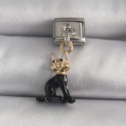 316L Çelik Gümüş Renk Altın Siyah Sallantı Kedi Model Nomination Charm