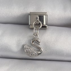 316L Çelik Gümüş Renk Zirkon Taşlı Sallantı Kuğu Model Nomination Charm