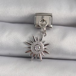 316L Çelik Gümüş Renk Sallantı Zirkon Taşlı Güneş Model Nomination Charm