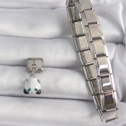 316L Çelik Gümüş Renk Sallantı Zirkon Taşlı Panda Model Nomination Charm