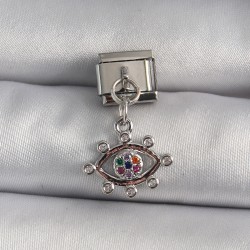 316L Çelik Gümüş Renk Zirkon Taşlı Göz Model Nomination Charm