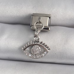 316L Çelik Gümüş Renk Sallantı Zirkon Taşlı Göz Model Nomination Charm