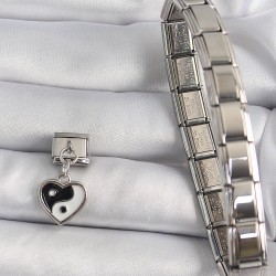 316L Çelik Gümüş Renk Sallantı Kalp YingYang Model Nomination Charm