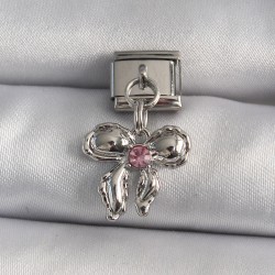 316L Çelik Gümüş Renk Sallantı Zirkon Taşlı Fiyonk Model Nomination Charm