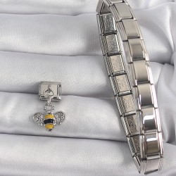 316L Çelik Gümüş Renk Sallantı Zirkon Taşlı Arı Model Nomination Charm