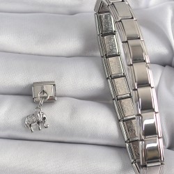 316L Çelik Gümüş Renk Sallantı Zirkon Taşlı Fil Model Nomination Charm
