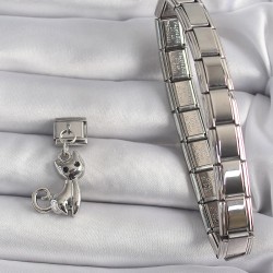 316L Çelik Gümüş Renk Sallantı Kedi Model Nomination Charm