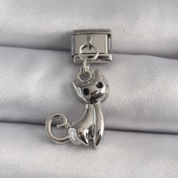 316L Çelik Gümüş Renk Sallantı Kedi Model Nomination Charm
