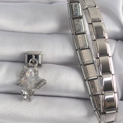 316L Çelik Gümüş Renk Sallantı Zirkon Taşlı Kelebek Model Nomination Charm