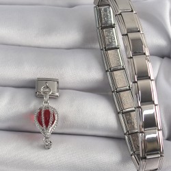 316L Çelik Gümüş Renk Sallantı Kırmızı Balon Model Zirkon Taş Detaylı Nomination Charm