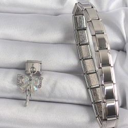 316L Çeik Gümüş Renk Sallantı Zirkon Taşı Fiyonk Model Nomination Charm