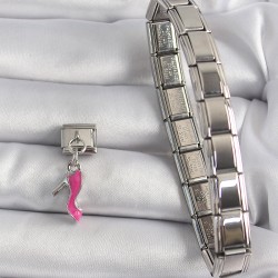 316L Çelik Gümüş Renk Sallantı Pembe Topuklu Ayakkabı Model Nomination Charm